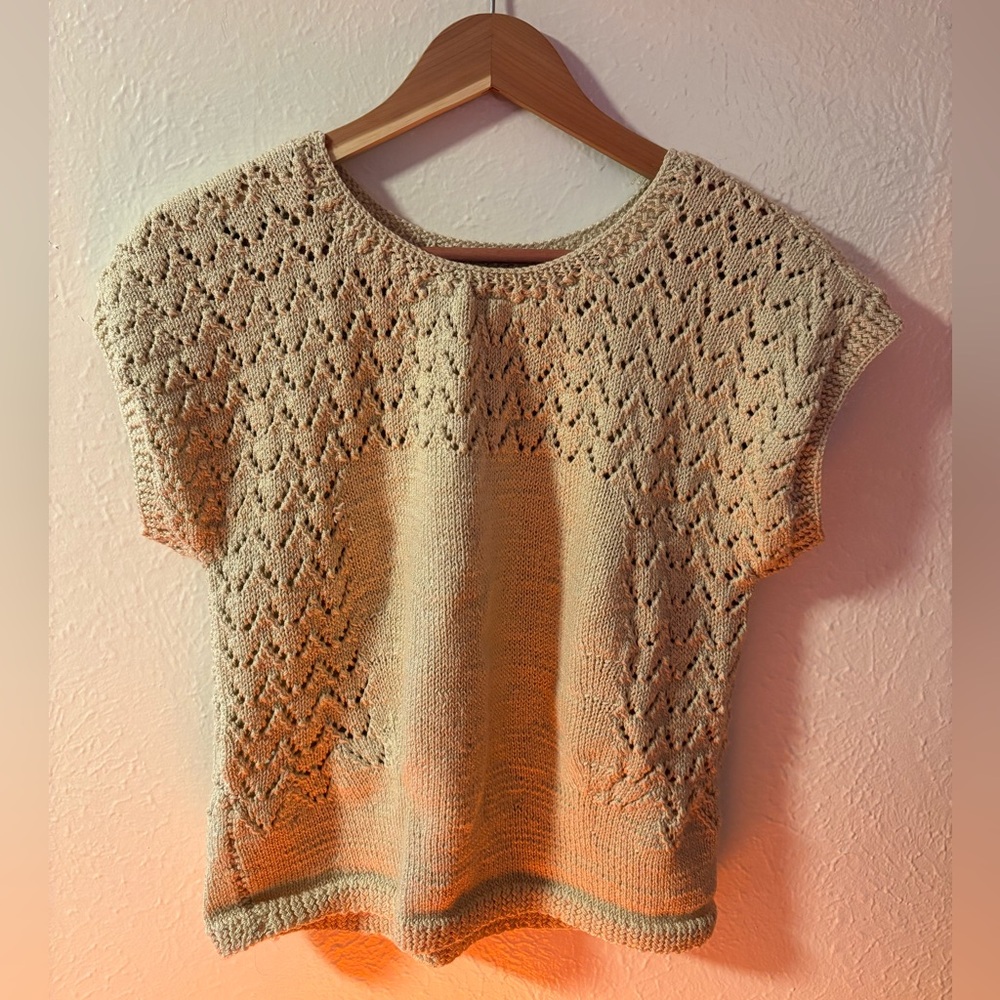 Vintage No Label Cream Knit Short Sleeve Romper Top